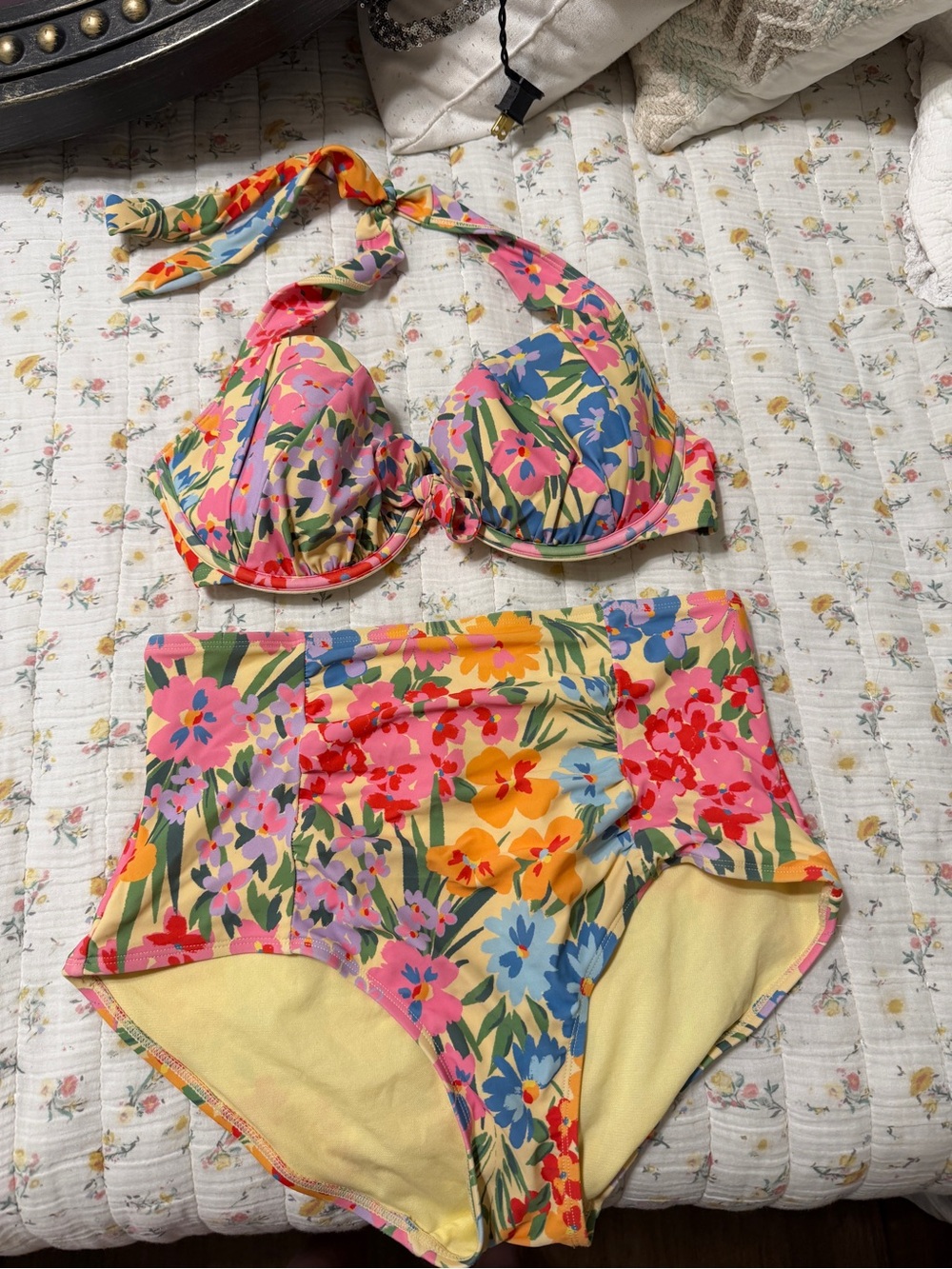 Adore Me Floral High-Waist Bikini Set in Pink, Yellow, Blue, Green